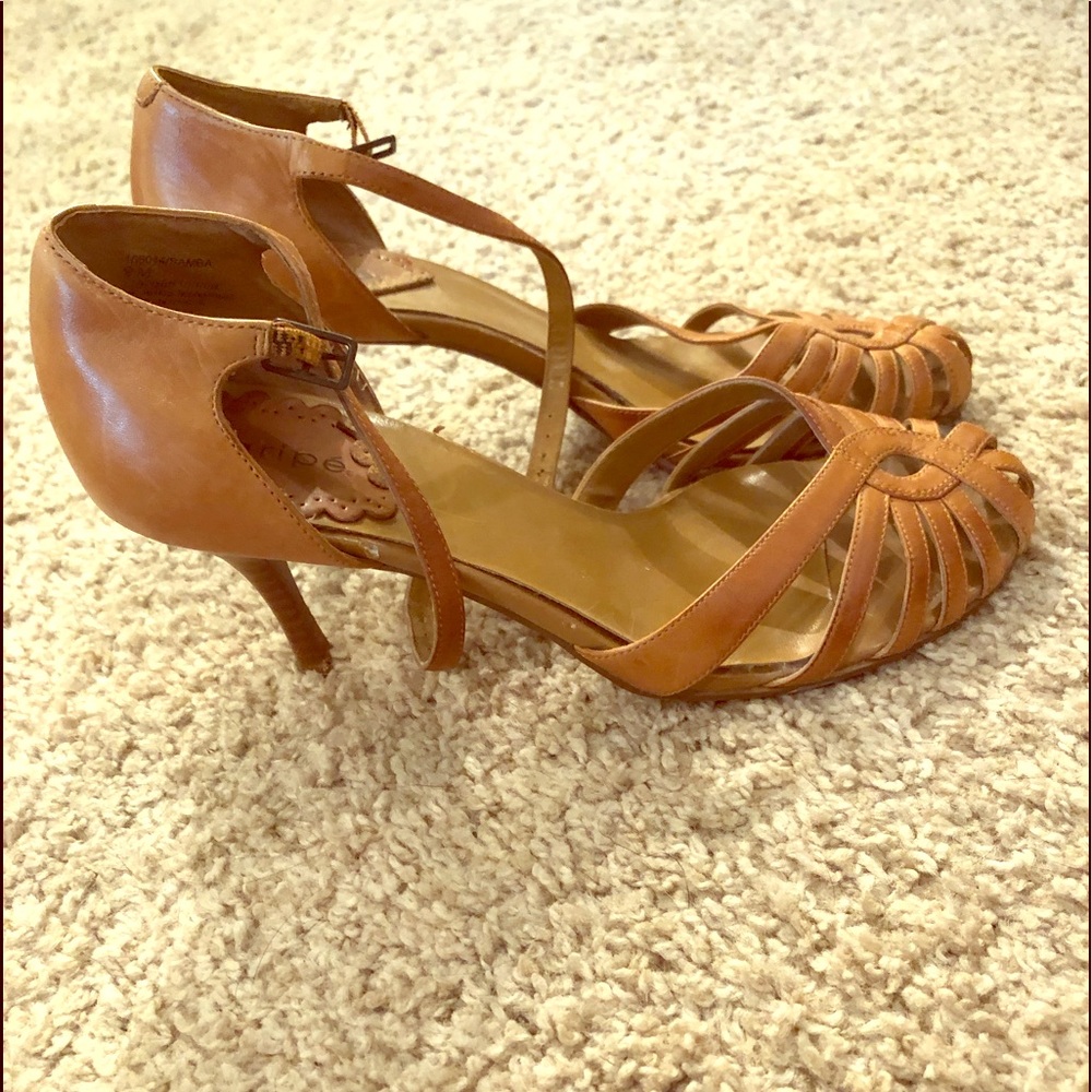 Tan sandals with ankle strap